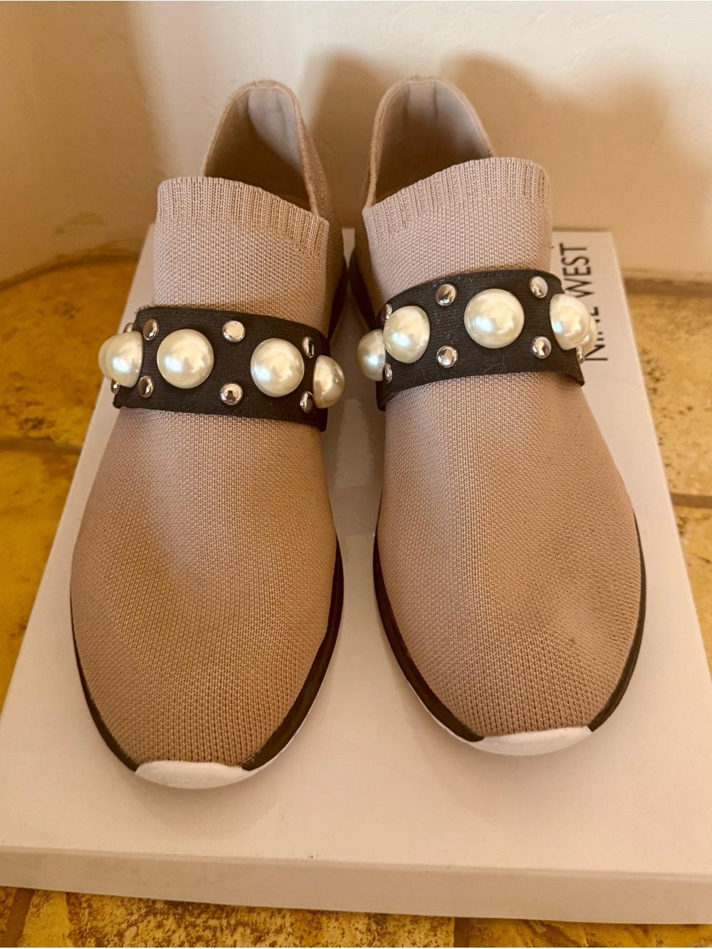 Nine West Beige Milee2 Sock Sneakers. Size 9